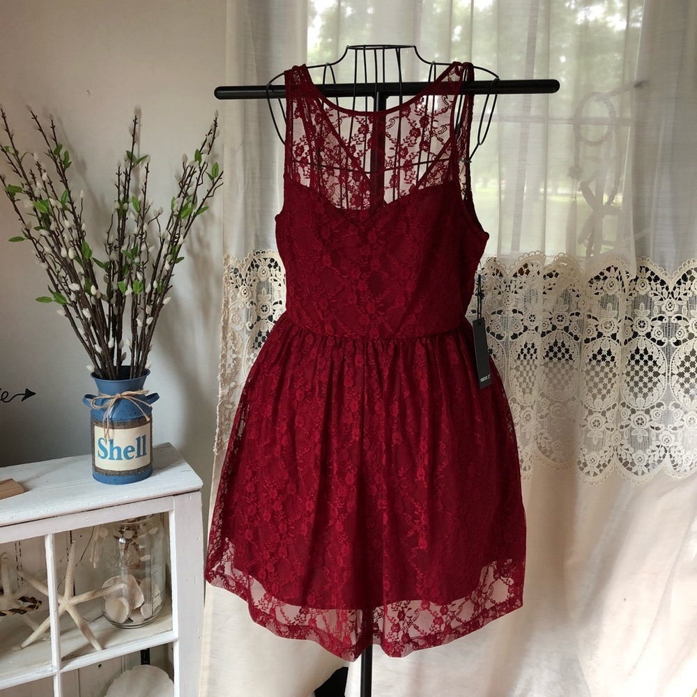 Forever Twentyone Short Red Lace Skater Dress